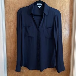 Express work blouse size small slim navy with pockets rollable sleeves